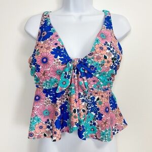 Raisins Curve Topanga Tankini Top Womens Size 16W Blue Pink Floral Underwire NWT